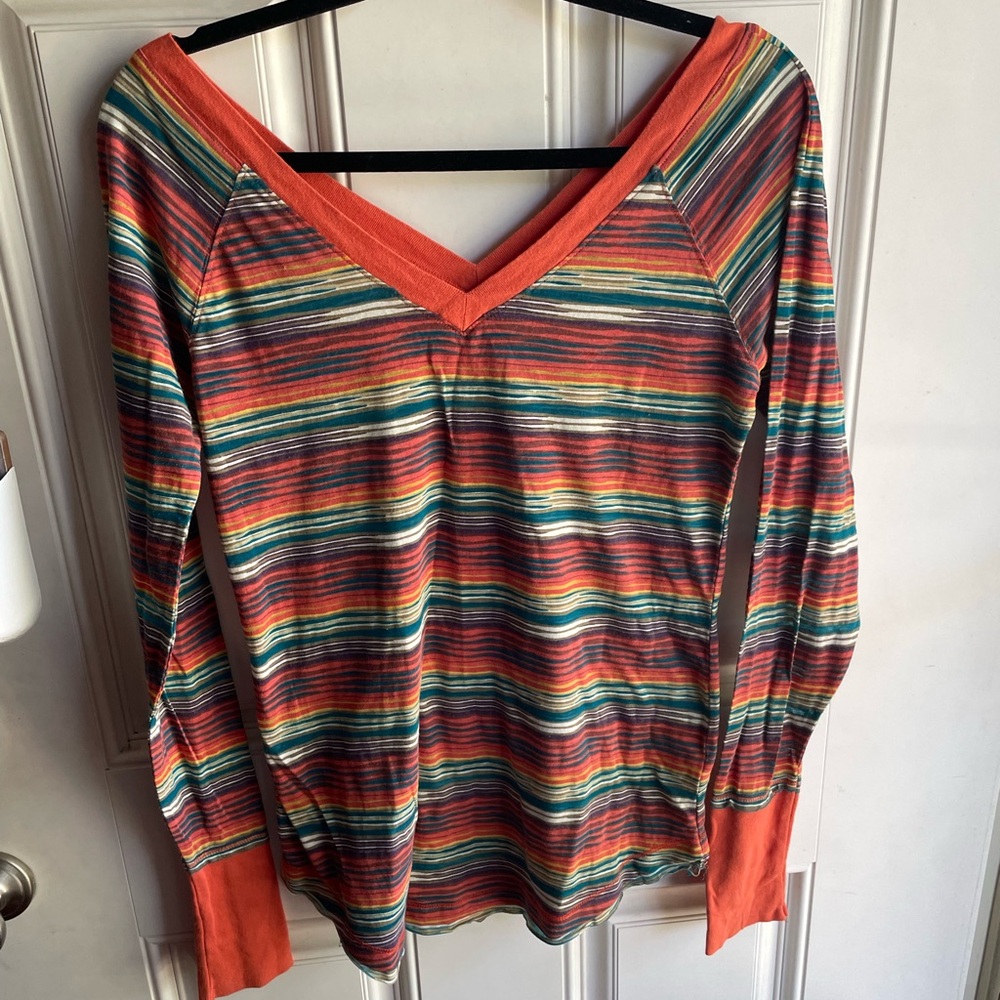 Miley Cyrus & Max Azria Vibrant Striped V-Neck Blouse